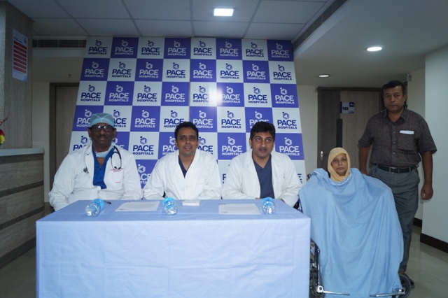 Seen Dr Chakradhar Senior Anaesthetist Dr Phani Krishna Surgical Gastroenterologist Liver Specialist Dr Ajay Patwadi with Recovered Patient Samyunessa at Pace Hospital Hitch CityFrom Left pc 2