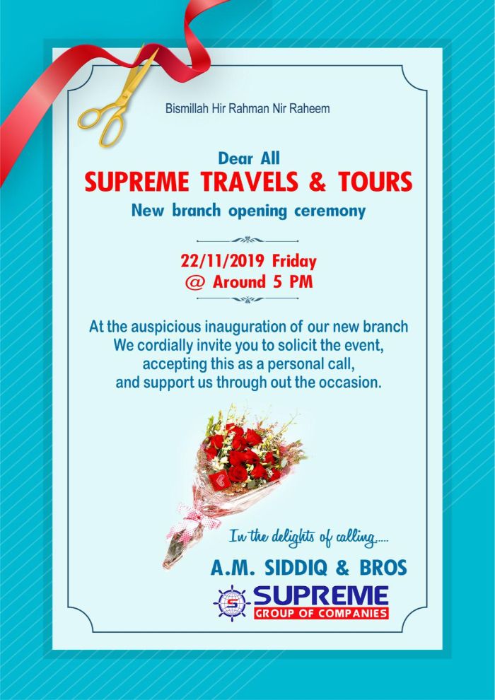 Supreme Travels and tours opening new branch